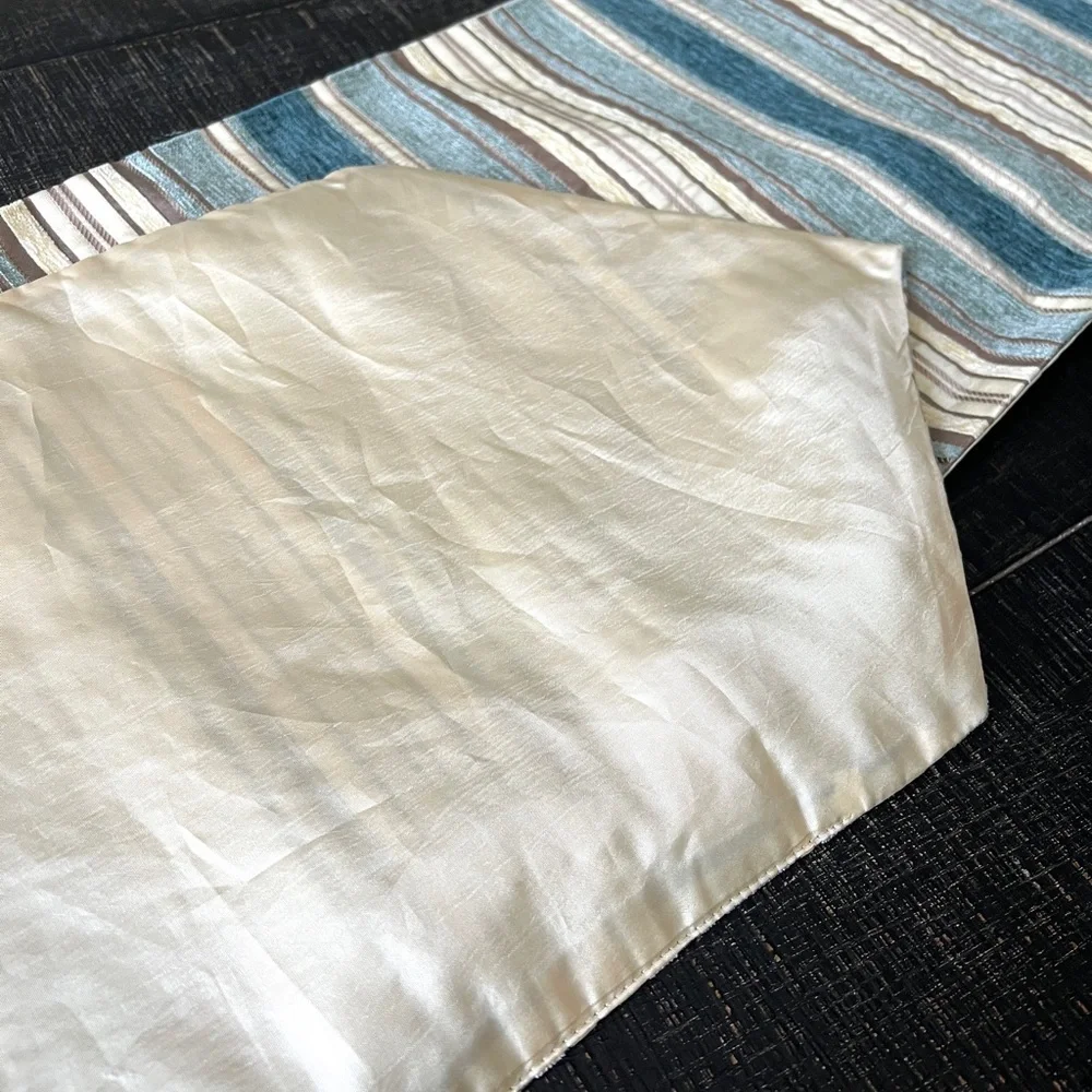 Table Runner Striped Satin Seascape Coastal Blues Cream Pointed 70